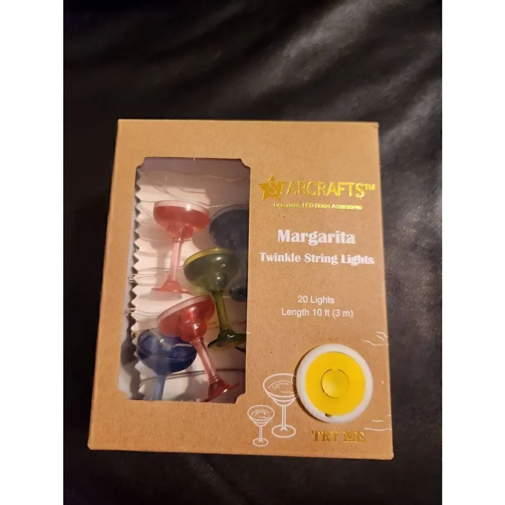 NIB Starcraft Set of 2 mini Margarita glass 10 ft twinkle string lights with 20